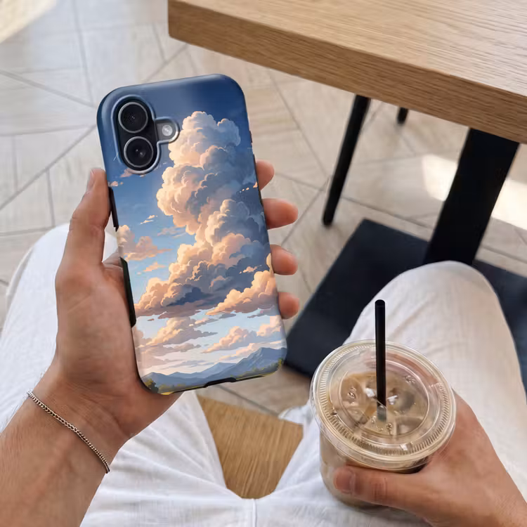 Wolken - Daghemel - Natuur - Illustratie - Oranje Toughcase MagSafe Apple iPhone 17 klein -Sfeer1M