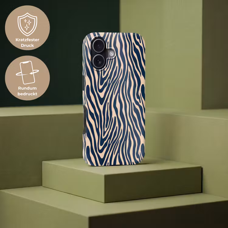 Zebra - Patroon - Blauw - Beige Toughcase MagSafe Apple iPhone 17 klein 1017 -USP_PrintM_DE