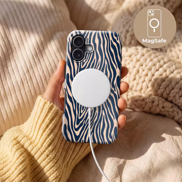 Zebra - Patroon - Blauw - Beige Toughcase MagSafe Apple iPhone 17 klein 1017 -USP_MagsafeV