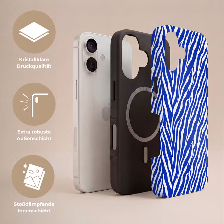 Zebra - Patroon - Kobalt - Blauw Toughcase MagSafe Apple iPhone 17 klein 1017 -USP_Lagen_DE