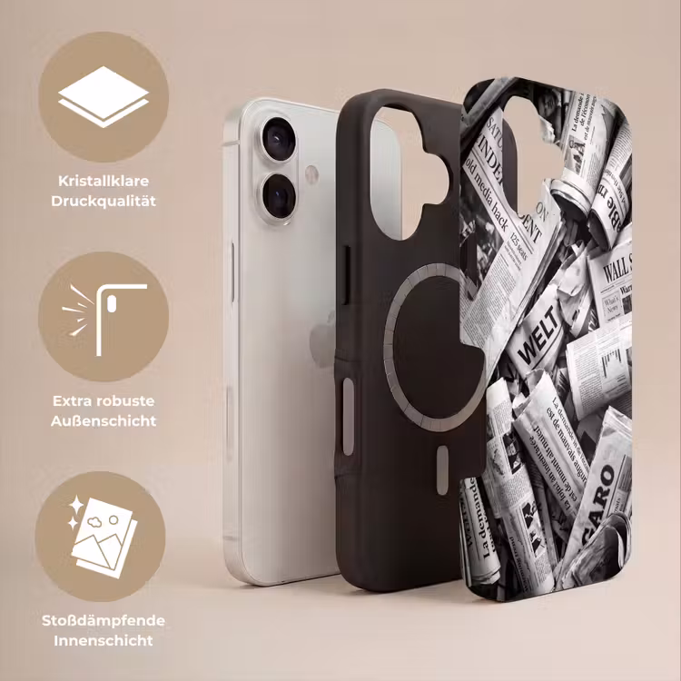 Krant - Stapel - Nieuws - Zwart-wit Toughcase MagSafe Apple iPhone 17 klein -USP_Lagen_DE