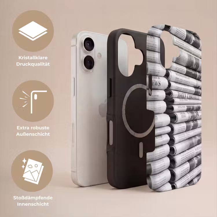 Krant - Stapel - Nieuws - Zwart-wit - Media Toughcase MagSafe Apple iPhone 17 klein -USP_Lagen_DE