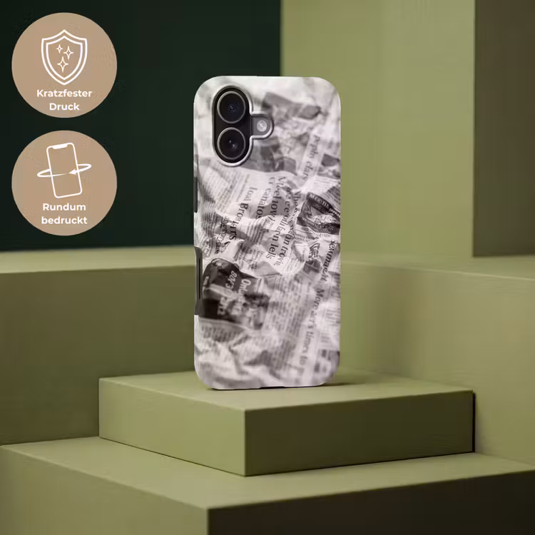 Krant - Gekreukeld - Textuur - Vintage - Zwart-wit Toughcase MagSafe Apple iPhone 17 klein -USP_PrintM_DE