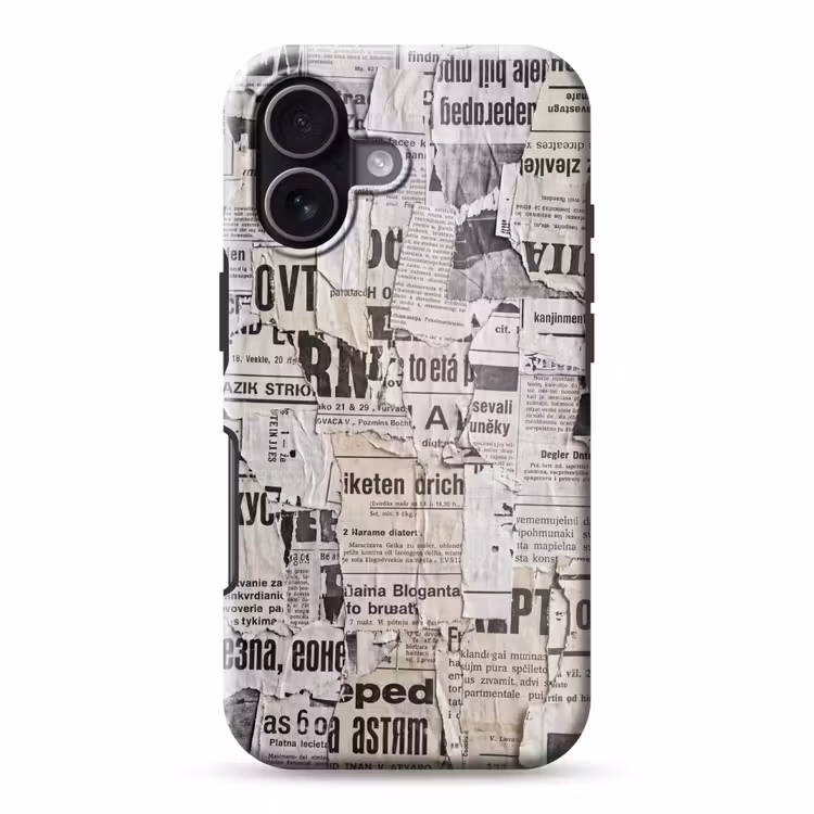Krant - Gescheurd - Textuur - Abstract - Zwart-wit Toughcase MagSafe Apple iPhone 17 klein -3d