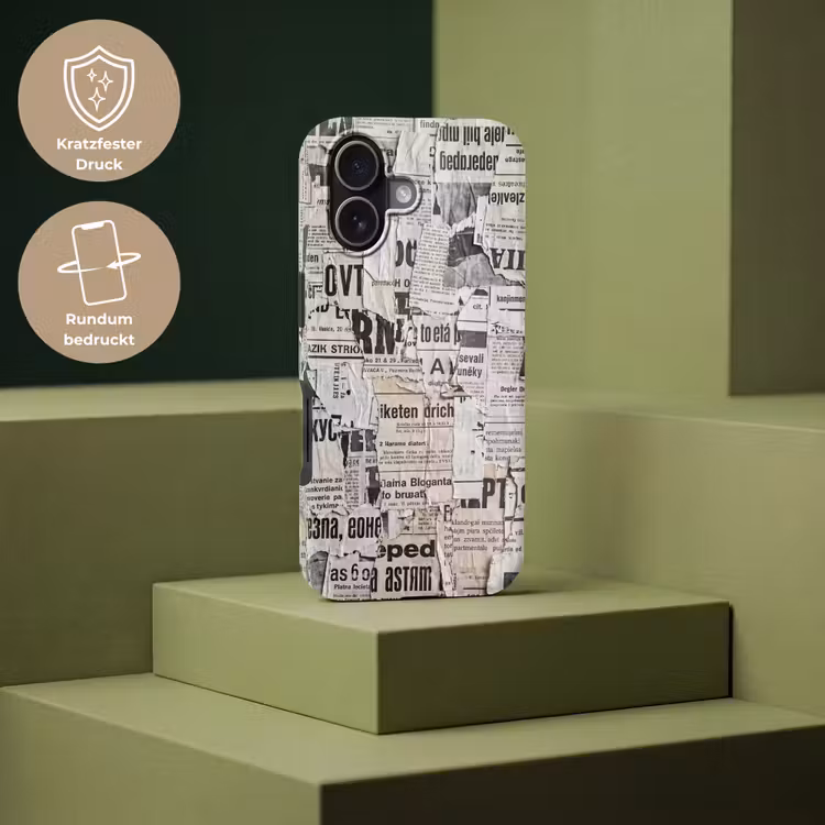 Krant - Gescheurd - Textuur - Abstract - Zwart-wit Toughcase MagSafe Apple iPhone 17 klein -USP_PrintM_DE