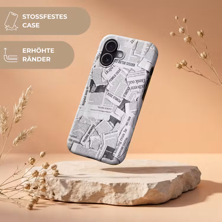 Krant - Versnipperd - Textuur - Zwart-wit - Abstract Toughcase MagSafe Apple iPhone 17 klein -USP_RandenV_DE