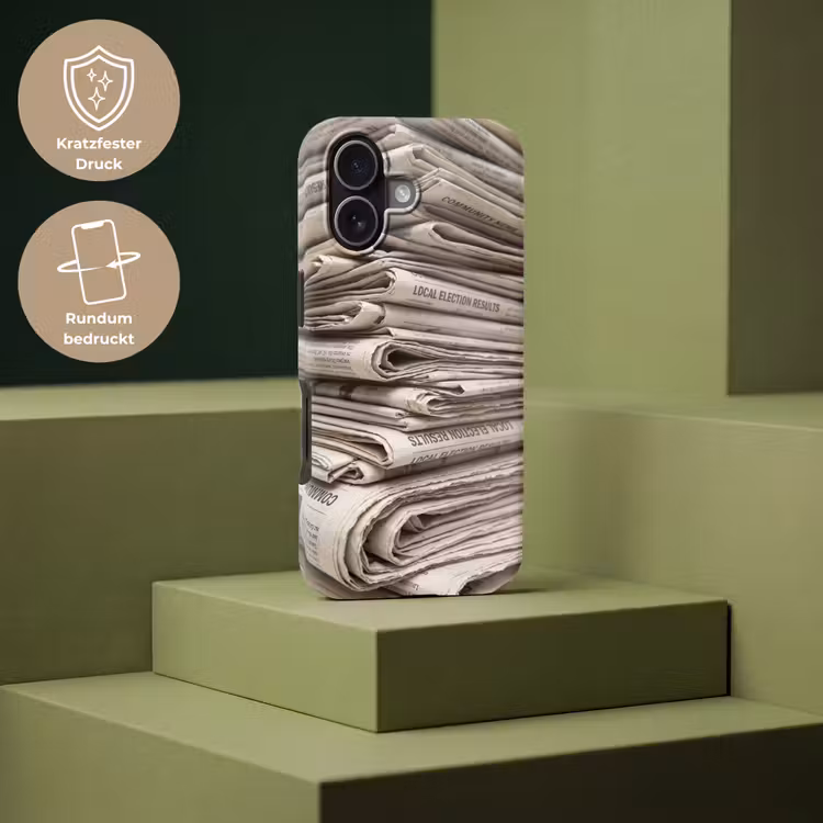 Kranten - Stapel - Nieuws - Vintage - Beige Toughcase MagSafe Apple iPhone 17 klein -USP_PrintM_DE