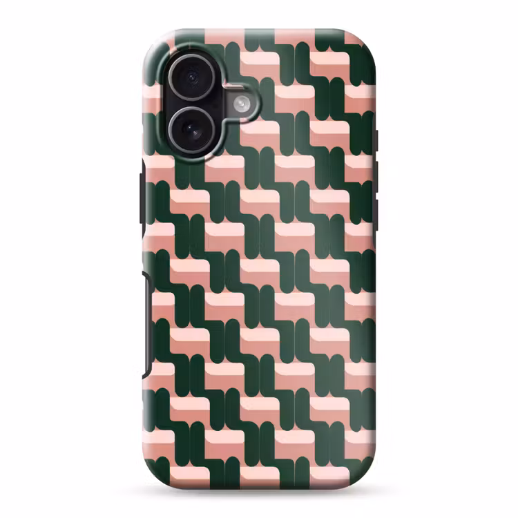 Vlechtpatroon - Groen - Roze - Geometrisch Toughcase MagSafe Apple iPhone 17 klein 1017 -3d