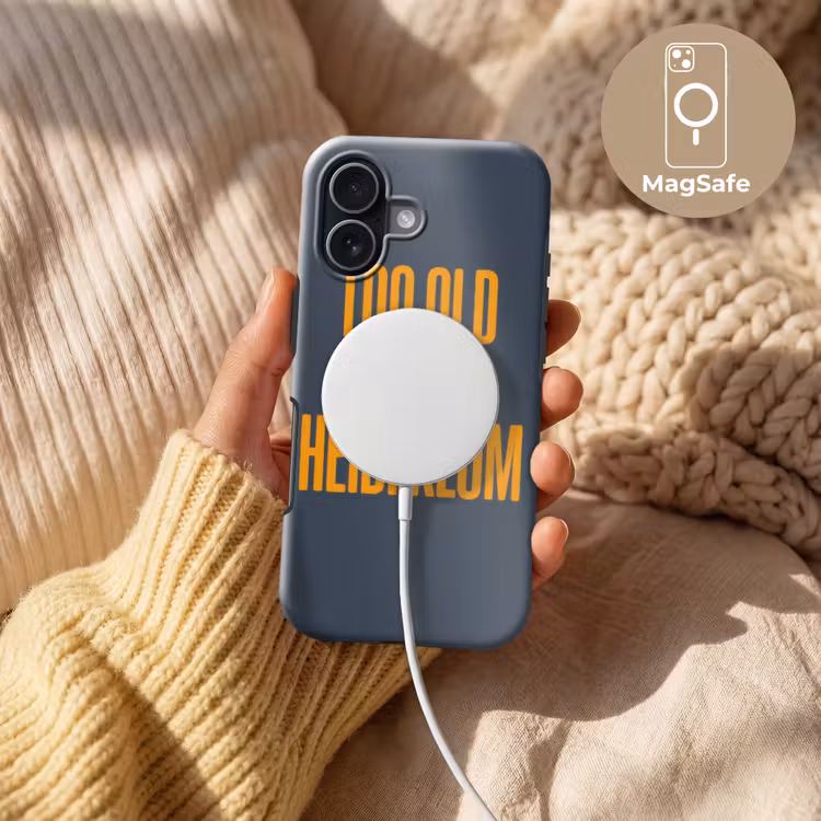 Too old for heidi klum - Geel - Blauw Toughcase MagSafe Apple iPhone 17 klein -USP_MagsafeV