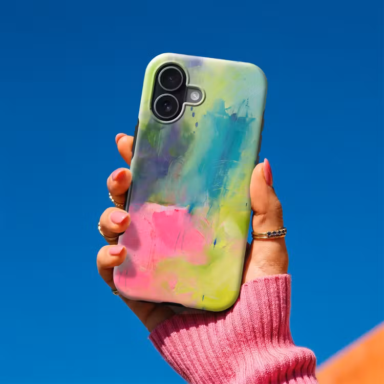 Abstract - Kleuren - Modern - Groen - Roze Toughcase MagSafe Apple iPhone 17 klein -Sfeer1V