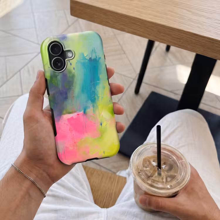Abstract - Kleuren - Modern - Groen - Roze Toughcase MagSafe Apple iPhone 17 klein -Sfeer1M