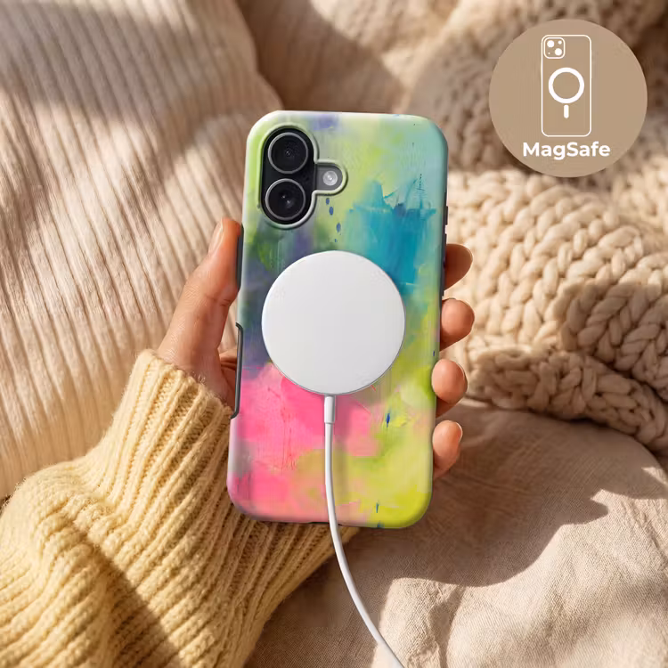 Abstract - Kleuren - Modern - Groen - Roze Toughcase MagSafe Apple iPhone 17 klein -USP_MagsafeV