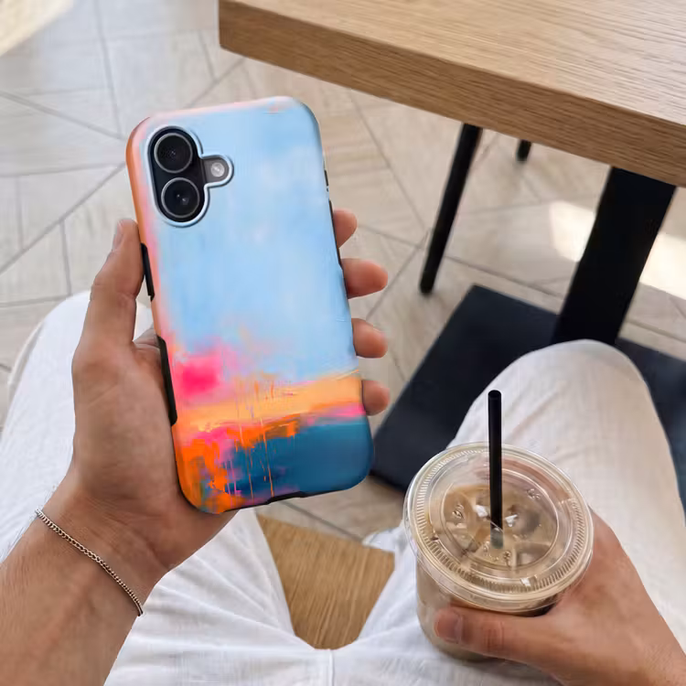 Abstract - Kleurvlakken - Modern - Oranje - Blauw Toughcase MagSafe Apple iPhone 17 klein -Sfeer1M
