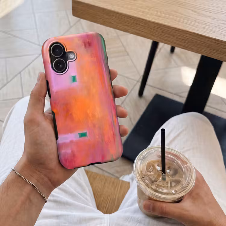 Abstract - Vlakken - Kunst - Modern - Oranje Toughcase MagSafe Apple iPhone 17 klein -Sfeer1M