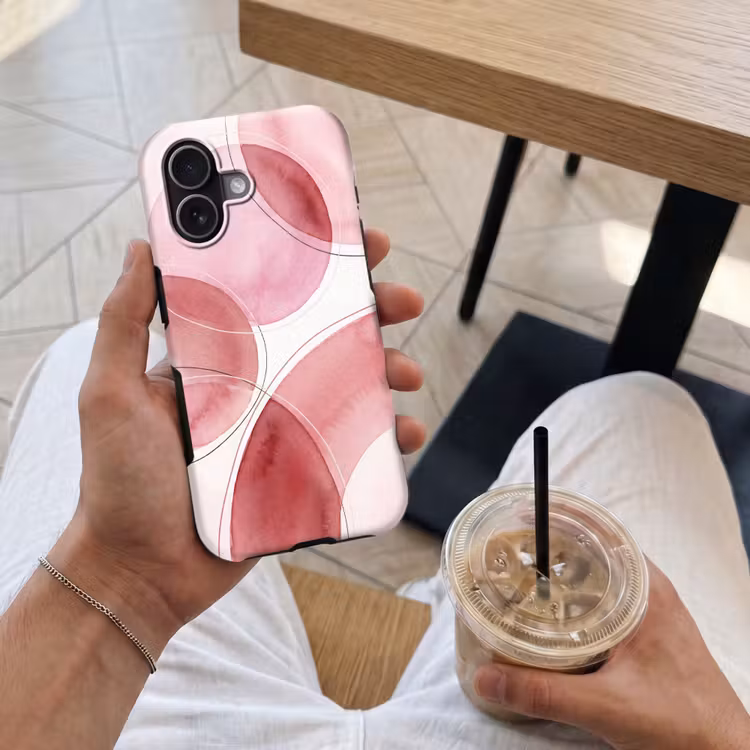 Abstract - Cirkels - Modern - Roze - Kunst Toughcase MagSafe Apple iPhone 17 klein -Sfeer1M