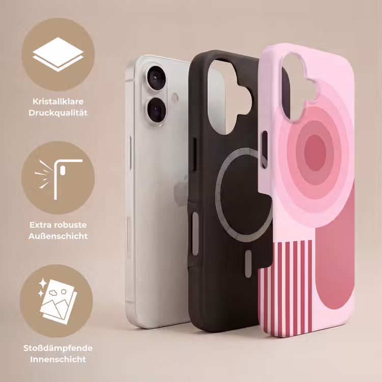 Abstract - Cirkels - Strepen - Modern - Roze Toughcase MagSafe Apple iPhone 17 klein -USP_Lagen_DE