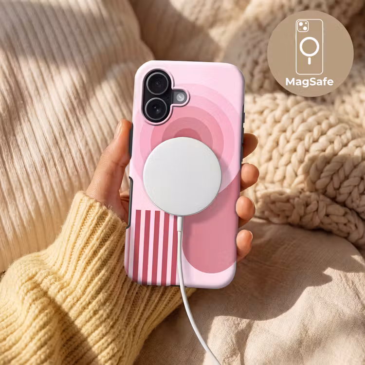 Abstract - Cirkels - Strepen - Modern - Roze Toughcase MagSafe Apple iPhone 17 klein -USP_MagsafeV