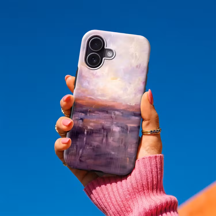 Abstract - Landschap - Modern - Paars - Oranje Toughcase MagSafe Apple iPhone 17 klein -Sfeer1V