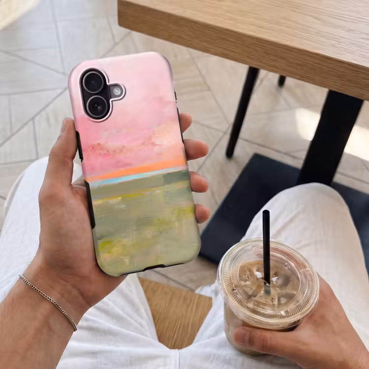 Abstract - Landschap - Modern - Roze - Oranje Toughcase MagSafe Apple iPhone 17 klein -Sfeer1M