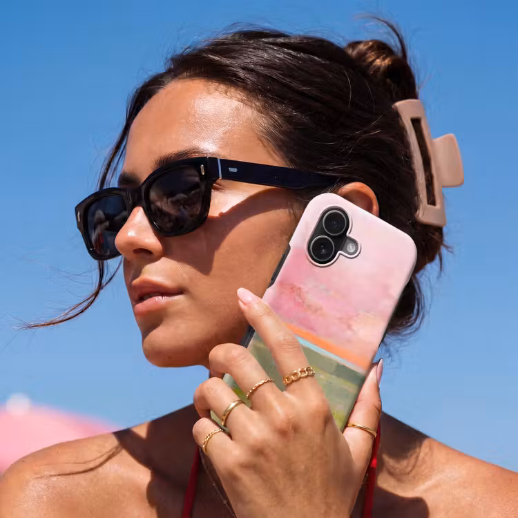 Abstract - Landschap - Modern - Roze - Oranje Toughcase MagSafe Apple iPhone 17 klein -Sfeer2V