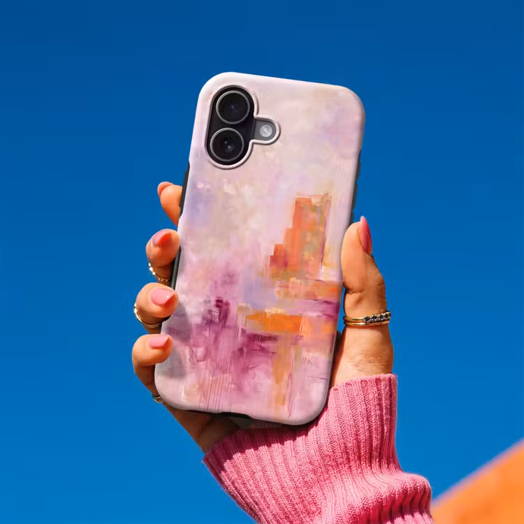 Abstract - Borstelstreken - Kunst - Paars - Goud Toughcase MagSafe Apple iPhone 17 klein -Sfeer1V