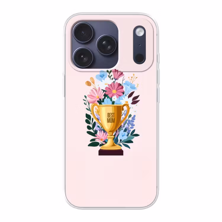 Trofee - Best Mom - Bloemen - Kleurrijk Telefoonhoesje iPhone 17 Pro klein -3d