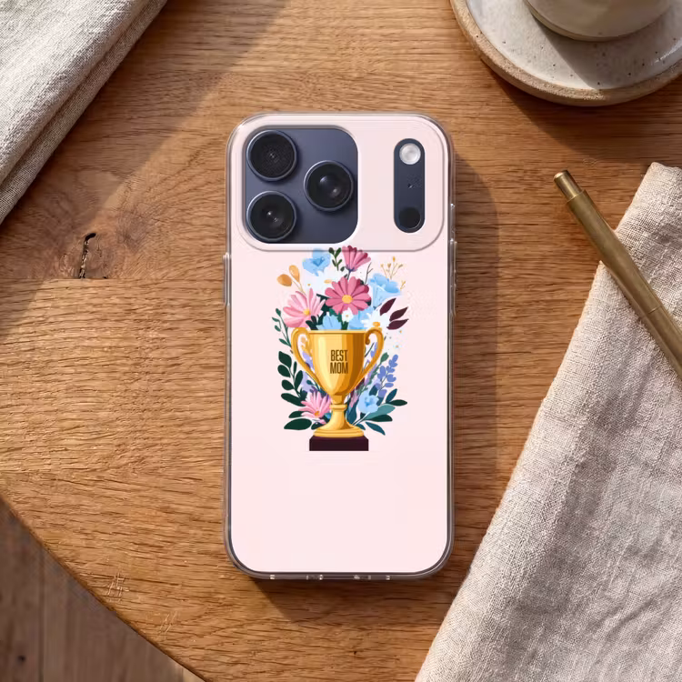 Trofee - Best Mom - Bloemen - Kleurrijk Telefoonhoesje iPhone 17 Pro klein -sfeer1