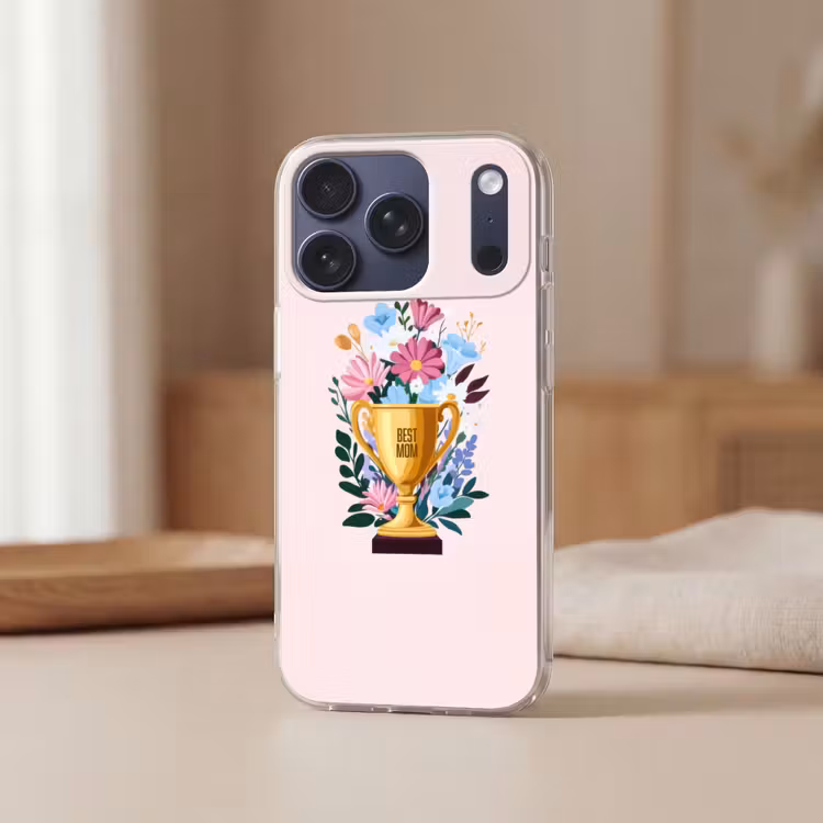 Trofee - Best Mom - Bloemen - Kleurrijk Telefoonhoesje iPhone 17 Pro klein -sfeer2
