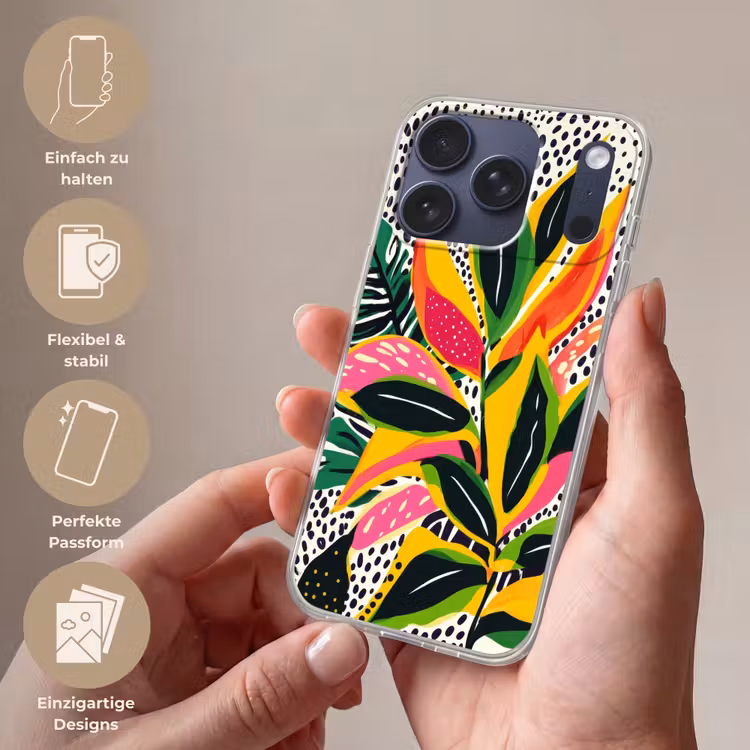 Tropisch - Bladeren - Zwart - wit Telefoonhoesje iPhone 17 Pro klein -sfeer3_DE