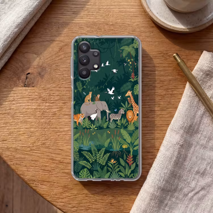 Tropisch - Jungle - Groen Telefoonhoesje Samsung Galaxy A32 5G klein -sfeer1