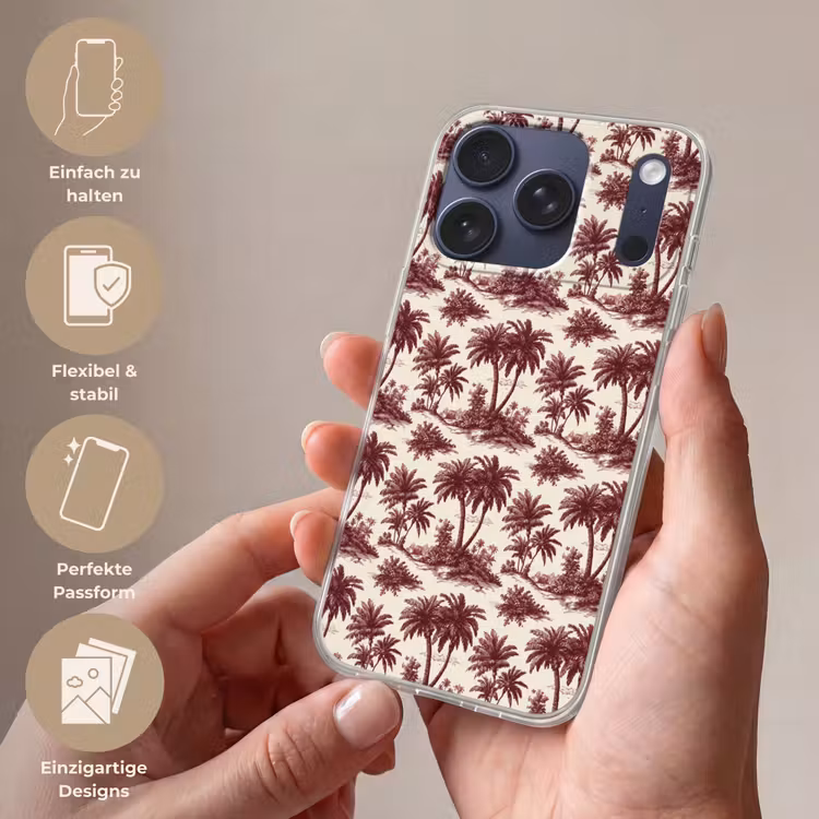 Tropisch - Geometrisch - Bordeauxrood Telefoonhoesje iPhone 17 Pro klein 878 -sfeer3_DE