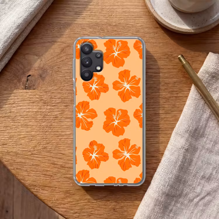 Tropisch - Hibiscus - Oranje Telefoonhoesje Samsung Galaxy A32 5G klein 346 -sfeer1