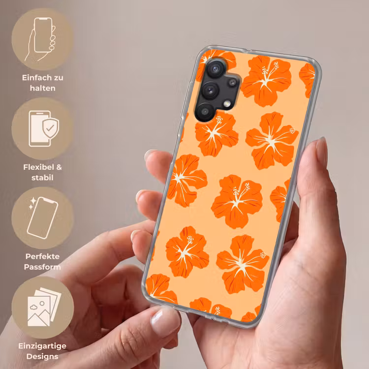 Tropisch - Hibiscus - Oranje Telefoonhoesje Samsung Galaxy A32 5G klein 346 -sfeer3_DE