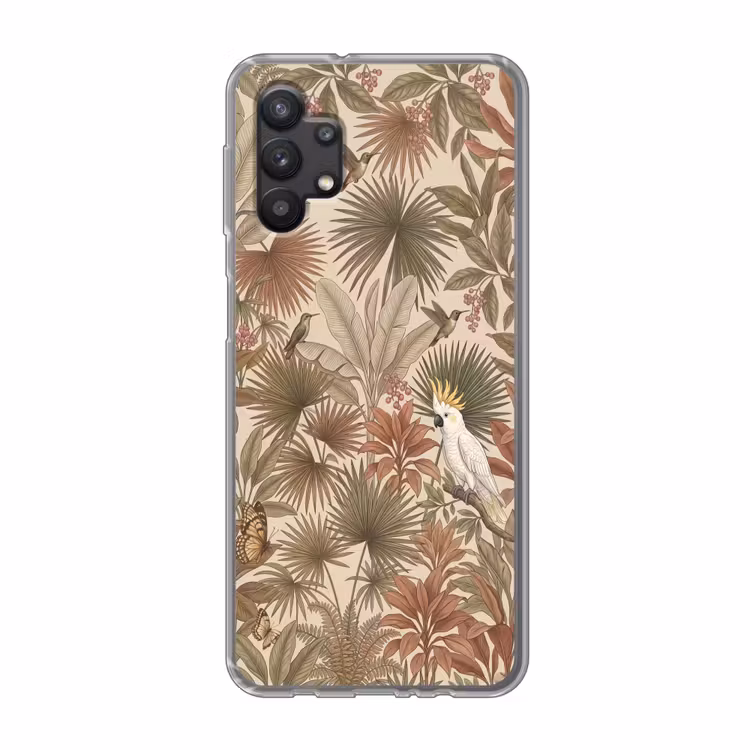 Tropisch - Vogels - Beige Telefoonhoesje Samsung Galaxy A32 5G klein -3d