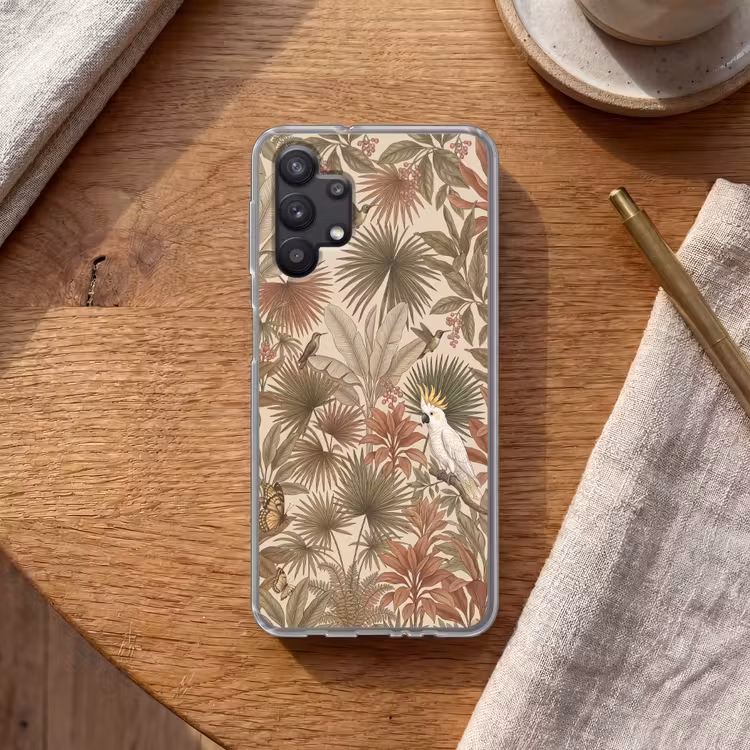 Tropisch - Vogels - Beige Telefoonhoesje Samsung Galaxy A32 5G klein -sfeer1