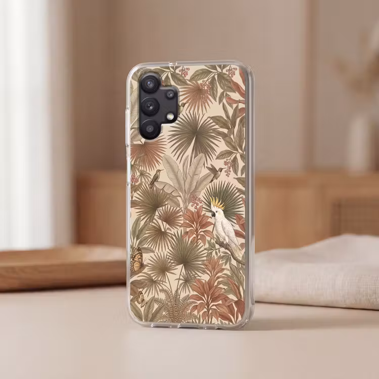 Tropisch - Vogels - Beige Telefoonhoesje Samsung Galaxy A32 5G klein -sfeer2