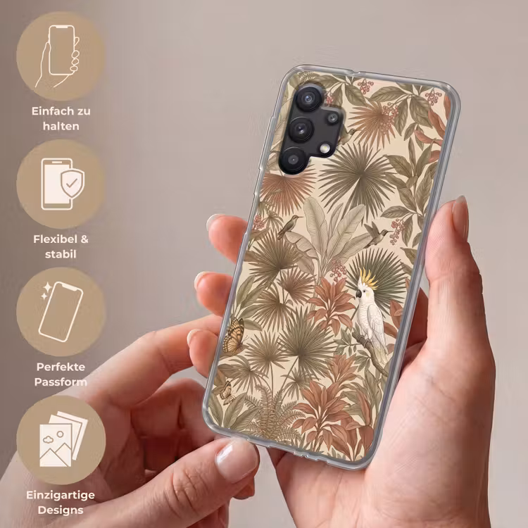 Tropisch - Vogels - Beige Telefoonhoesje Samsung Galaxy A32 5G klein -sfeer3_DE