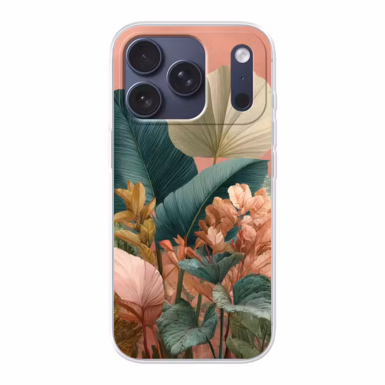 Tropische bladeren - Bloemen - Roze - groen Telefoonhoesje iPhone 17 Pro klein -3d