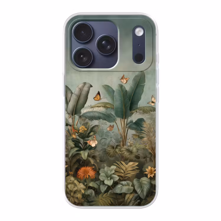Tropisch bladerdek - Vlinders - groen - Bruin Telefoonhoesje iPhone 17 Pro klein -3d