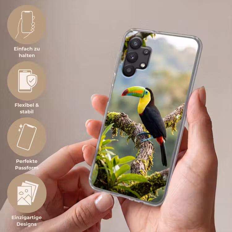 Toekan - Jungle - Natuur - Kleurrijk Telefoonhoesje Samsung Galaxy A32 5G klein -sfeer3_DE