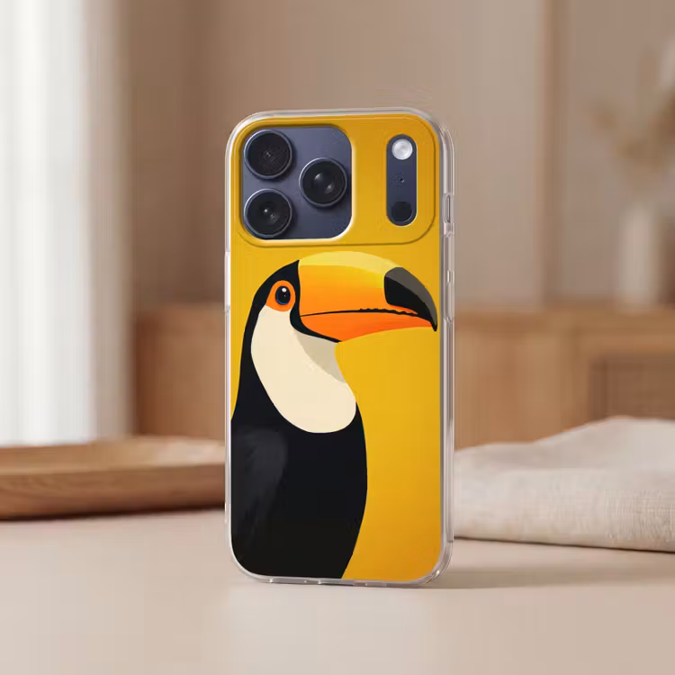 Toekan - Minimalistisch - Snavel - Oranje Telefoonhoesje iPhone 17 Pro klein -sfeer2