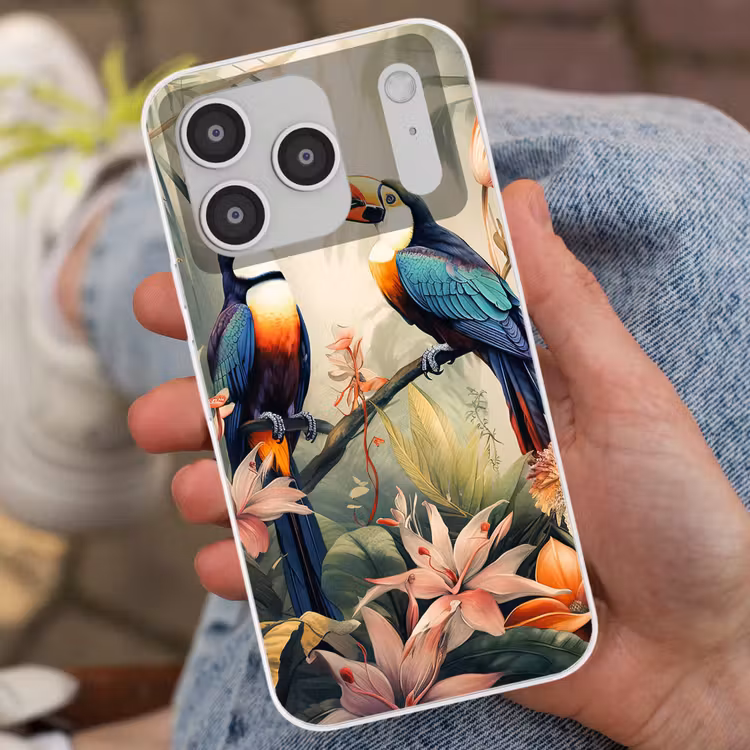 Toekan - Vogels - Bloemen - Natuur - Jungle Telefoonhoesje iPhone 17 Pro klein -sfeer2