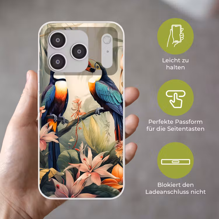 Toekan - Vogels - Bloemen - Natuur - Jungle Telefoonhoesje iPhone 17 Pro klein -sfeer3_DE