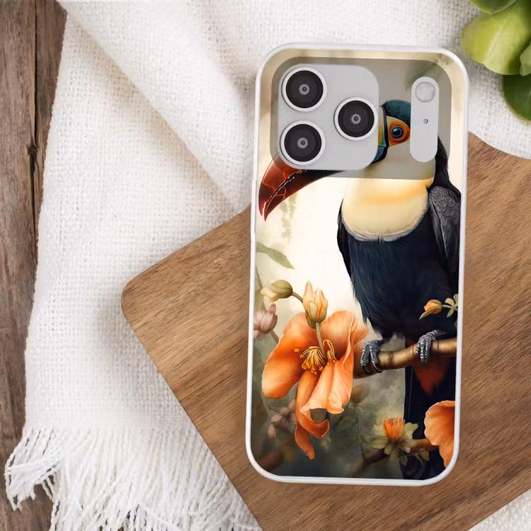 Toekan - Vogel - Bloemen - Planten Telefoonhoesje iPhone 17 Pro klein -sfeer1