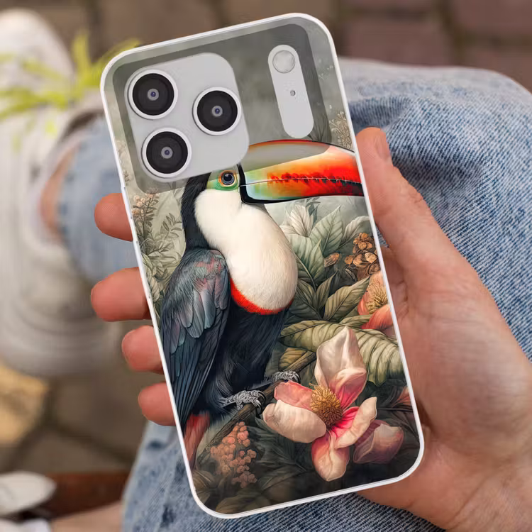 Toekan - Vogels - Bloemen - Planten - Tropisch Telefoonhoesje iPhone 17 Pro klein -sfeer2