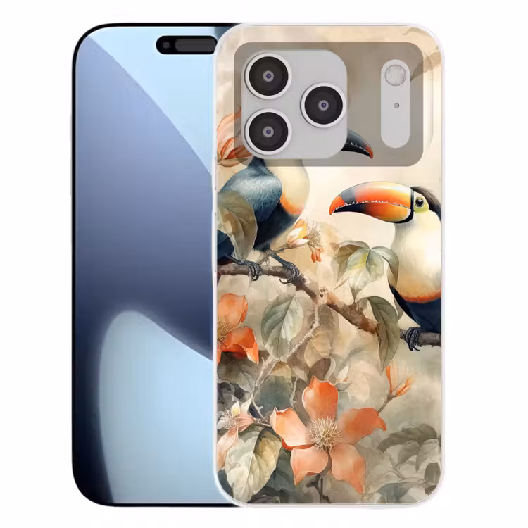 Toekan - Vogels - Bloemen - Tak Telefoonhoesje iPhone 17 Pro klein -3d