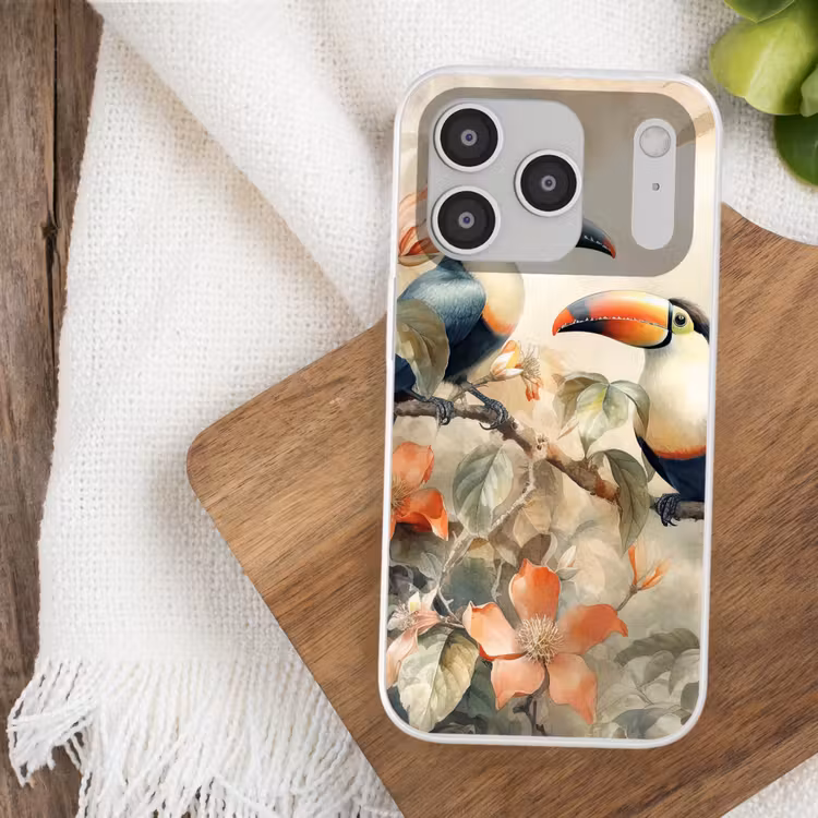 Toekan - Vogels - Bloemen - Tak Telefoonhoesje iPhone 17 Pro klein -sfeer1