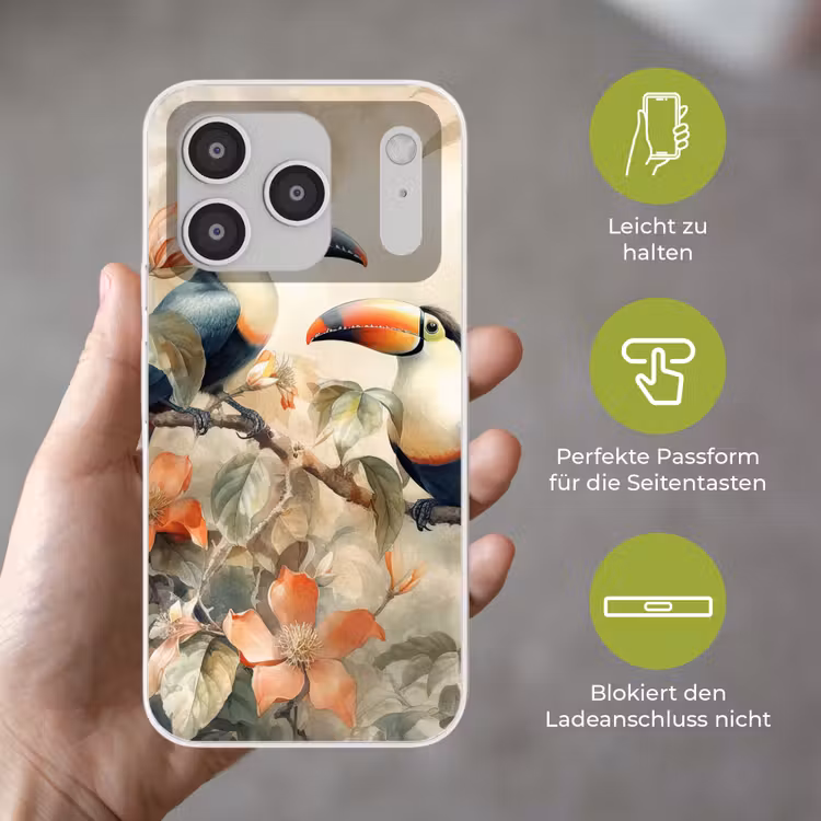 Toekan - Vogels - Bloemen - Tak Telefoonhoesje iPhone 17 Pro klein -sfeer3_DE