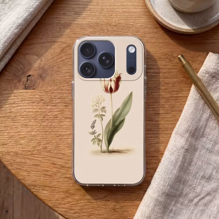 Tulp - Minimalistisch - Beige Telefoonhoesje iPhone 17 Pro klein -sfeer1