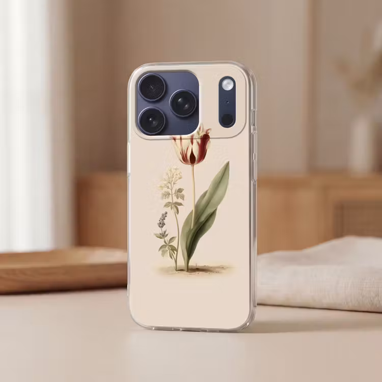 Tulp - Minimalistisch - Beige Telefoonhoesje iPhone 17 Pro klein -sfeer2